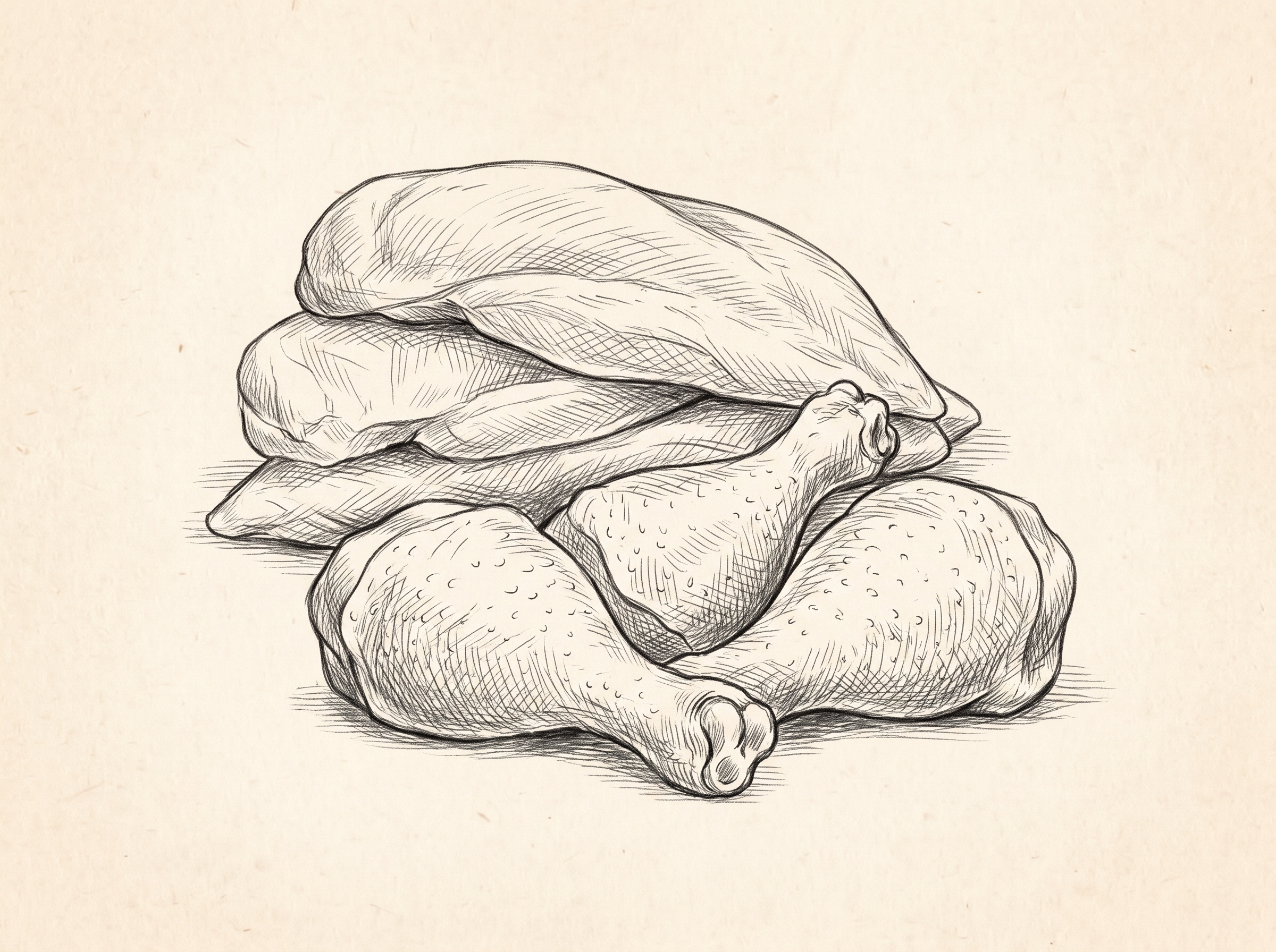 Piezas de Pollo — boceto ilustrado